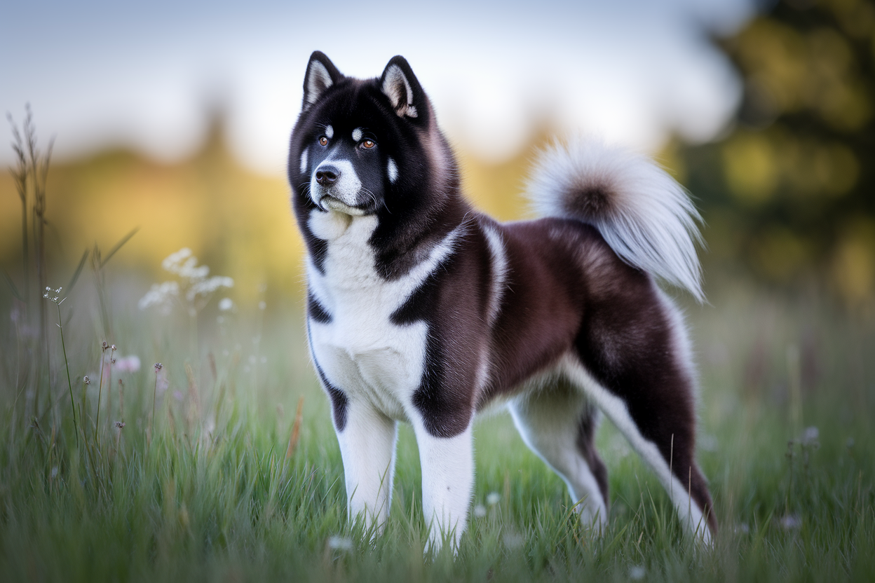 akita-inu-poils-longs-prairie-fleurie