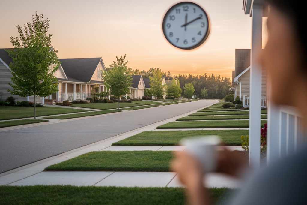 banlieue-horloge-personne-porche