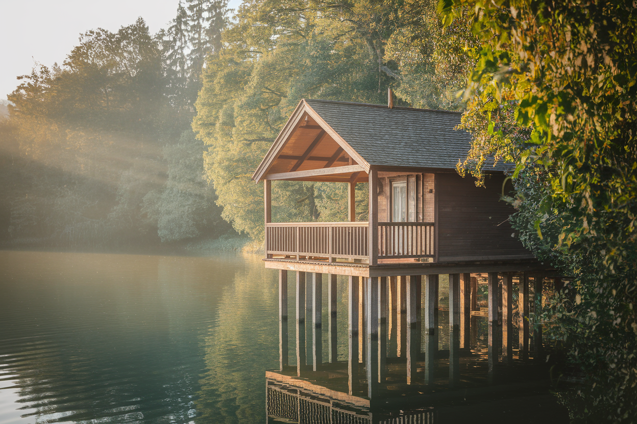 maison-pilotis-bois-lac-reflet