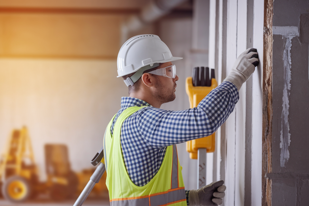 ouvrier-construction-casque-lunettes-mur-outils