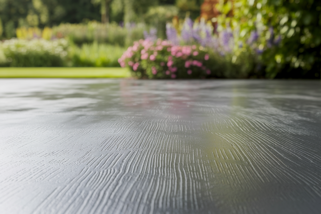 patio-beton-lignes-jardin-fleuri