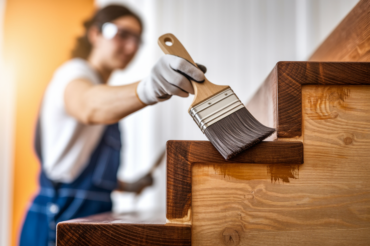personne-dos-pinceau-escaliers-bois