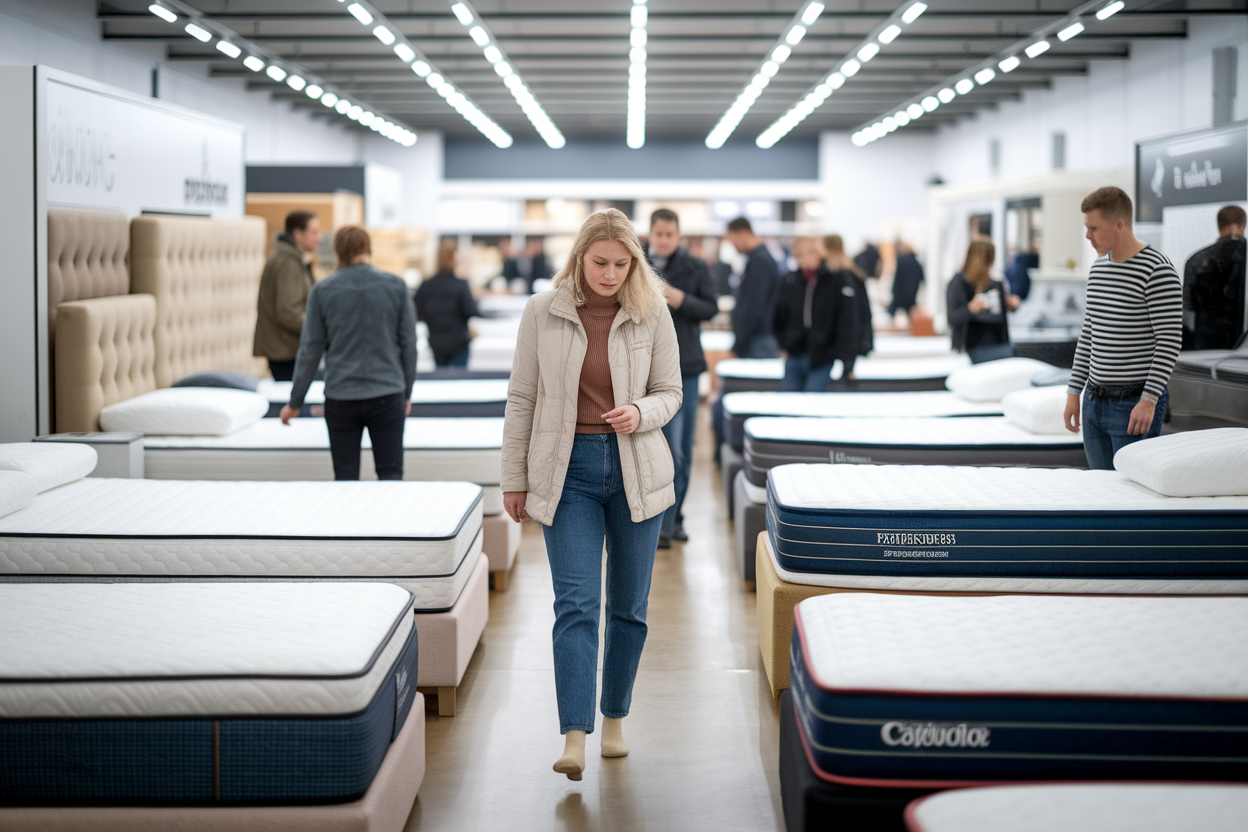 allee-magasin-matelas-personnes-flou