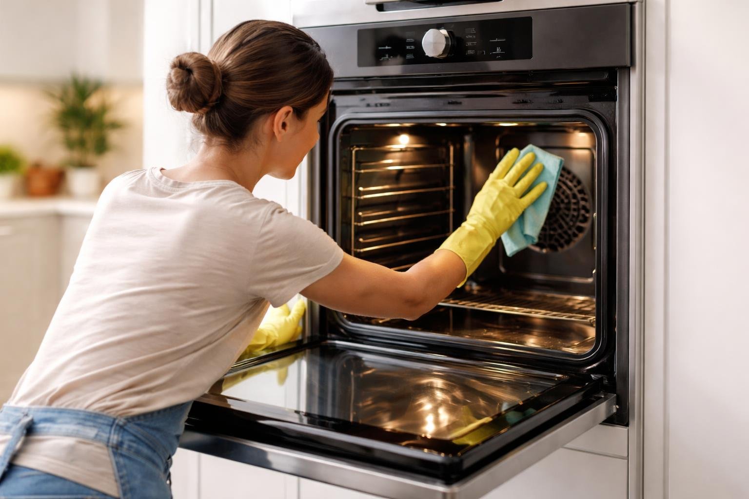 personne-nettoyage-four-cuisine-moderne