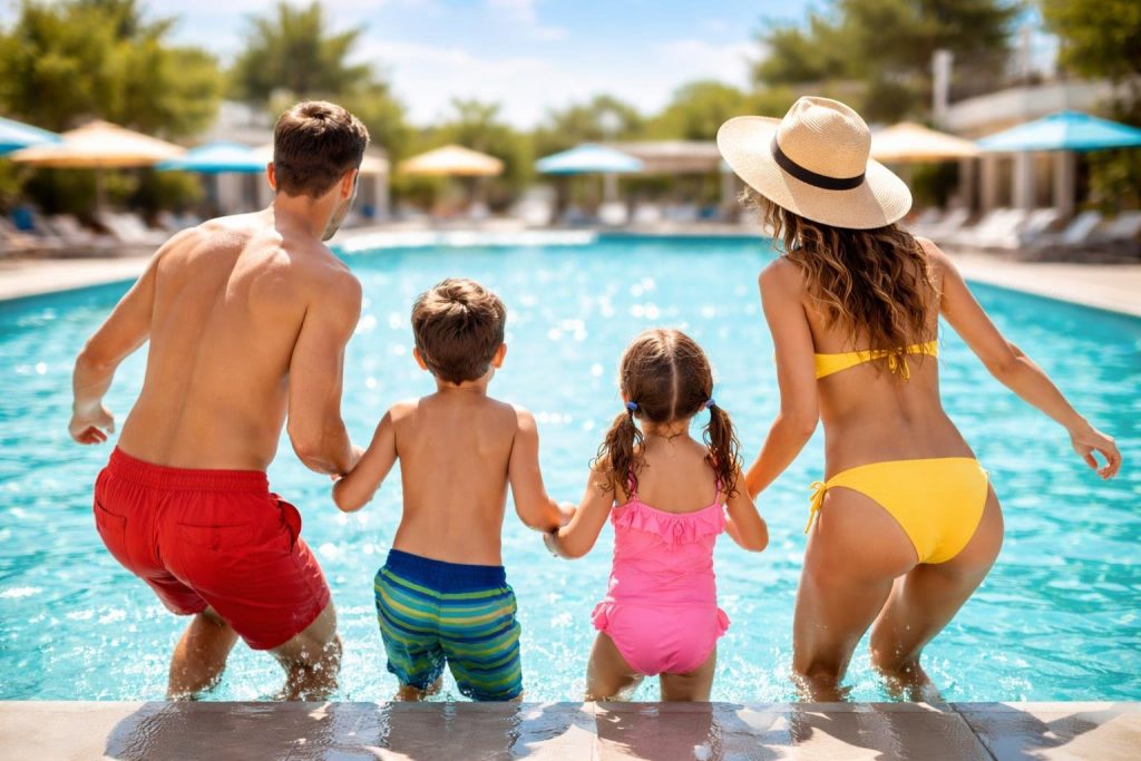 famille-dos-piscine-eau-turquoise