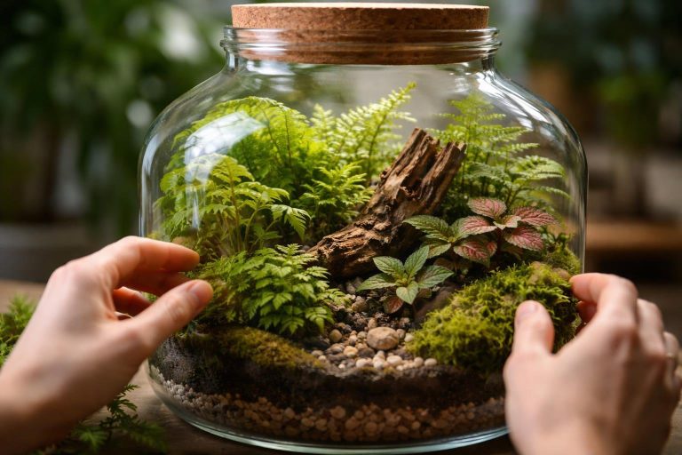 terrarium-plantes-verdoyantes-mains-floues