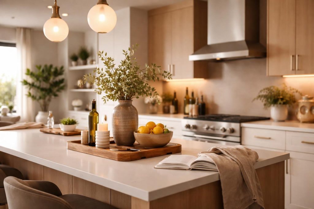 cuisine-moderne-eclairage-chaleureux-plantes