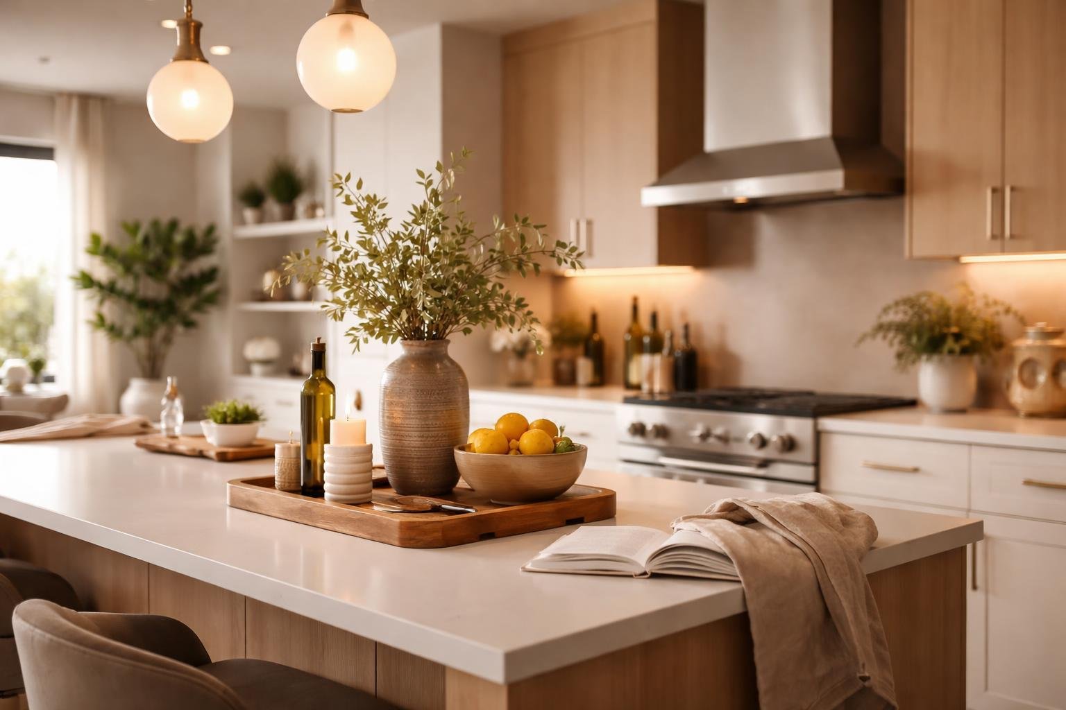 cuisine-moderne-eclairage-chaleureux-plantes