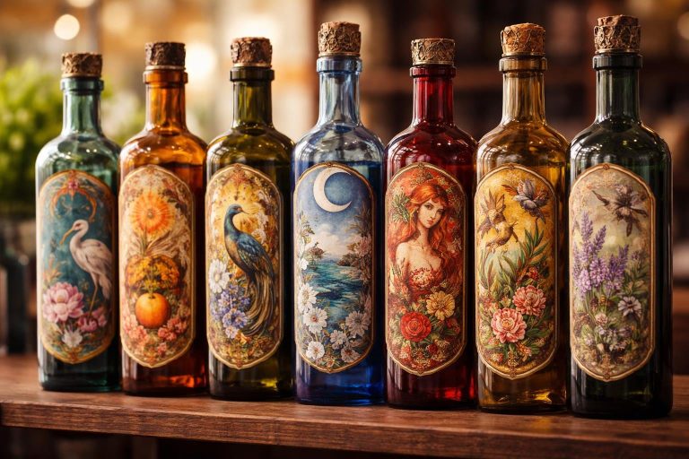 bouteilles-verre-etageres-lumiere-douce