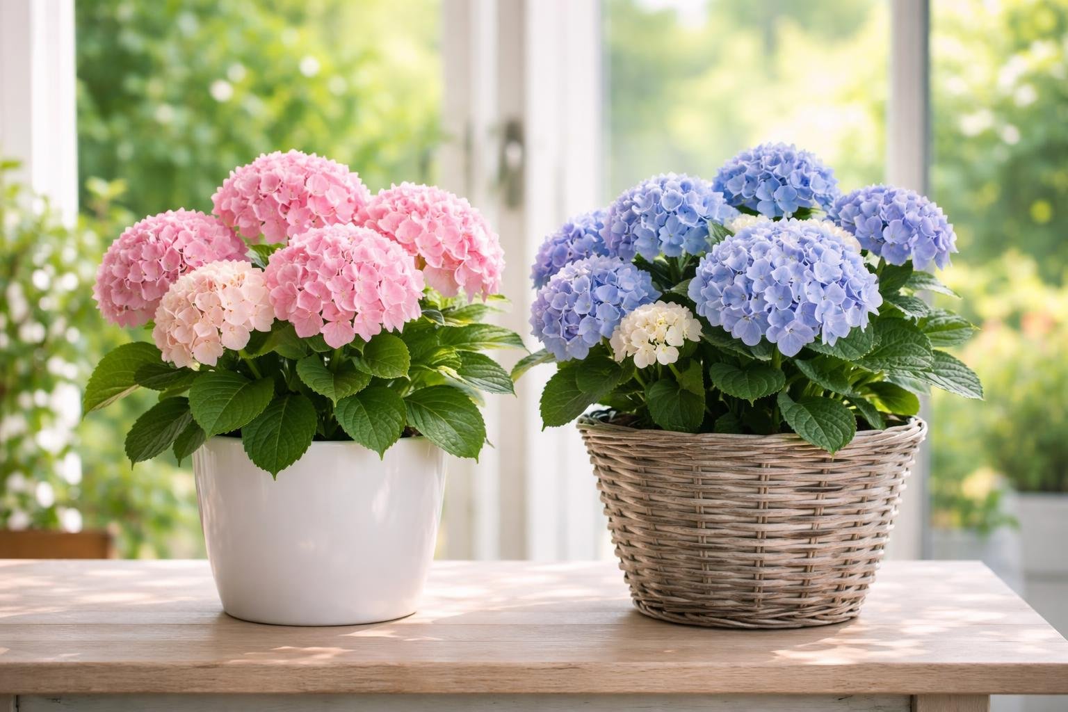 pots-hortensias-table-fenetre-ensoleillee