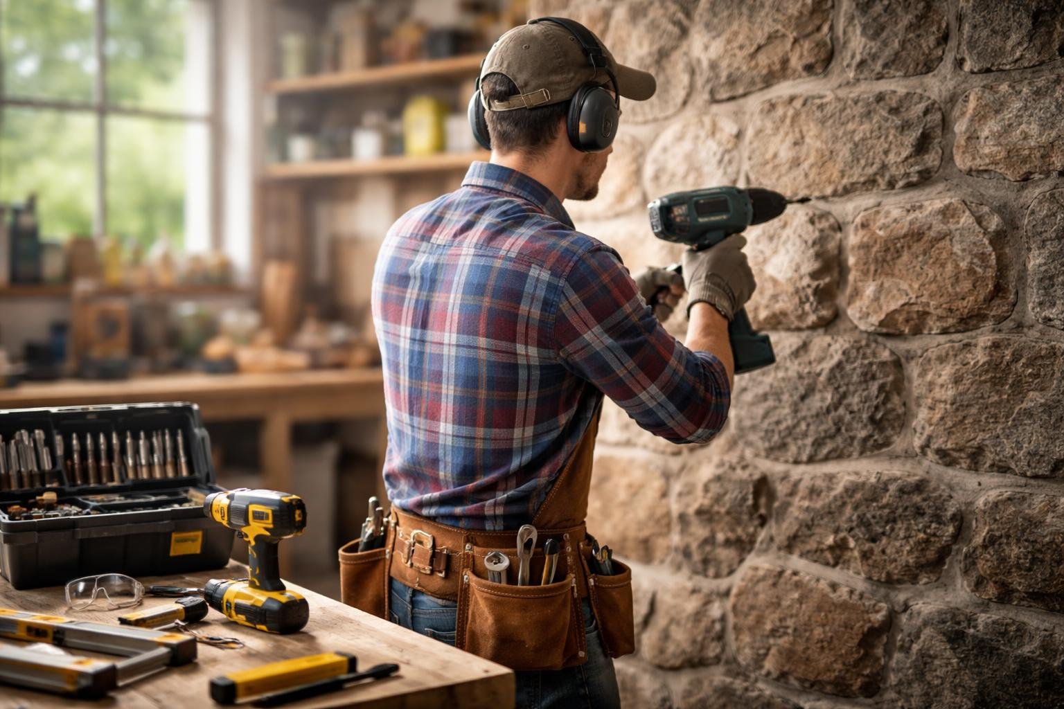 personne-tenue-bricolage-mur-pierre
