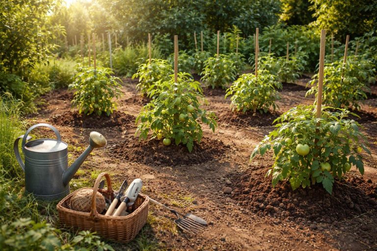 jardin-tomates-outils-soleil-feuillages