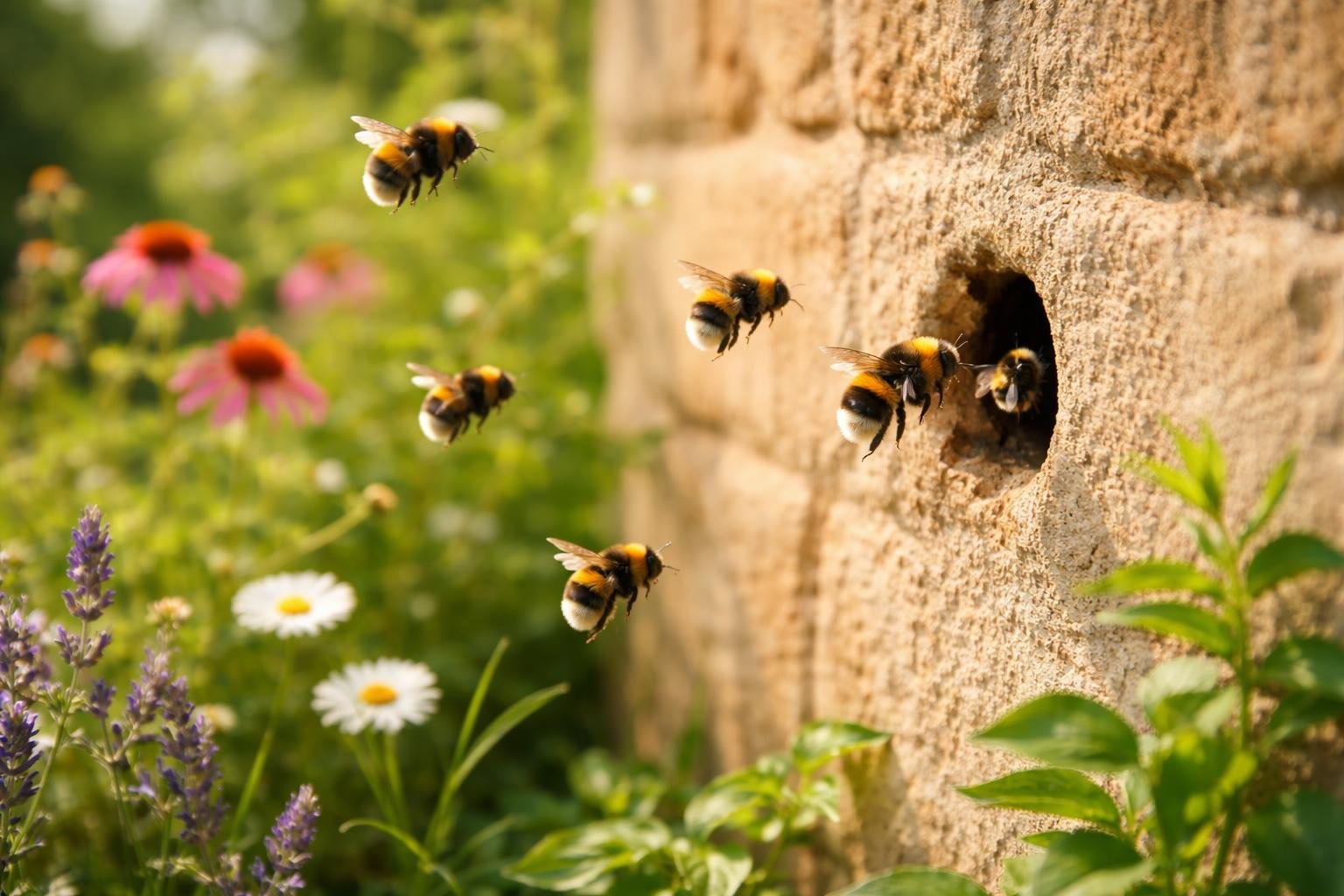 mur-soleil-bourdons-plantes-fleurs