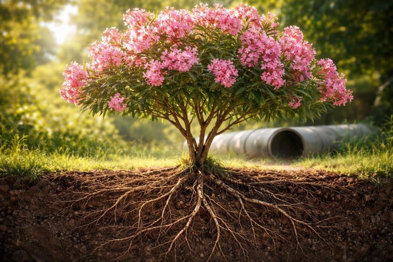 laurier-rose-floraison-racines-canalisation