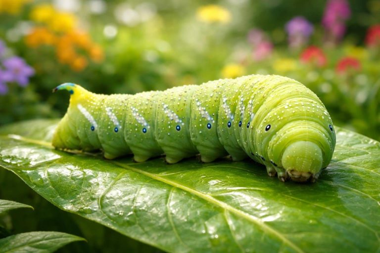 chenille-verte-feuille-plantes-arriere-plan